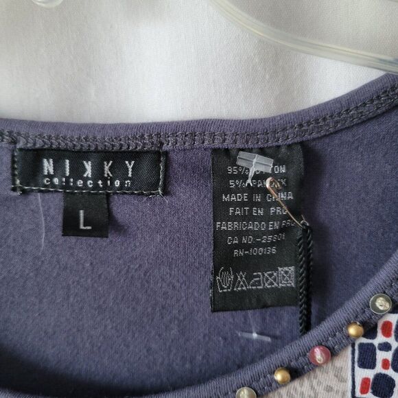 NEW Nikky Collection Large Top Beaded Rhinestones Abstract long slv Cotton NWT - Picture 8 of 11